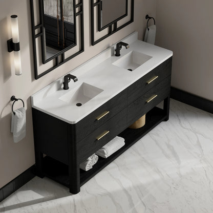 Lucian 72" Double Vanity, Carbon Oak w/ 3 CM White Zeus Silestone Top, view 11