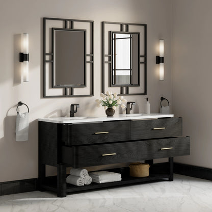 Lucian 72" Double Vanity, Carbon Oak w/ 3 CM White Zeus Silestone Top, view 7