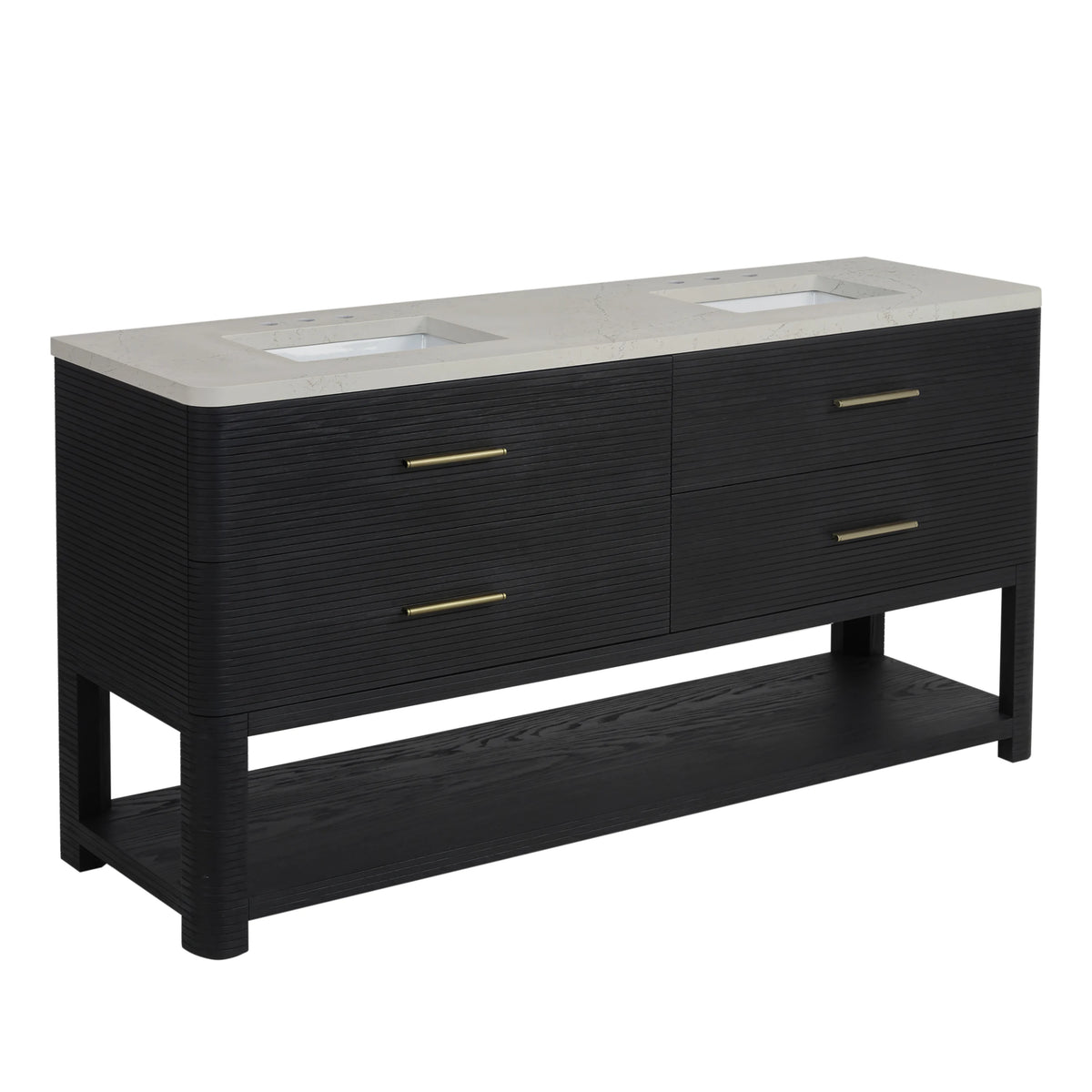 Lucian 72" Double Vanity, Carbon Oak, w/ 3 CM Siberian Silestone Widespread Top, view 10