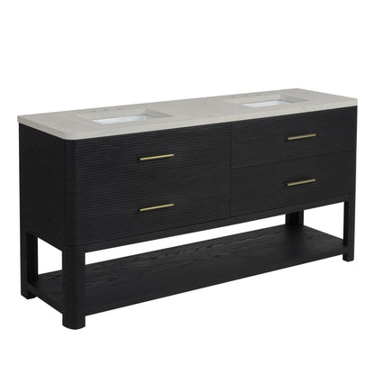 Lucian 72" Double Vanity, Carbon Oak, w/ 3 CM Siberian Silestone Widespread Top, view 10
