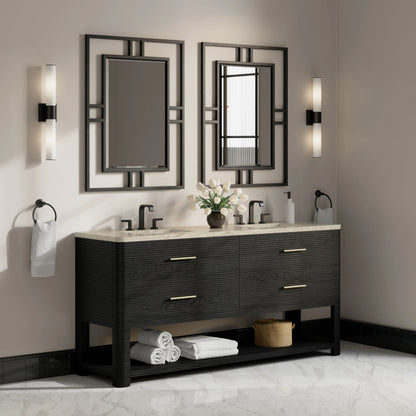 Lucian 72" Double Vanity, Carbon Oak, w/ 3 CM Tajnar Eclos Widespread Top, view 3
