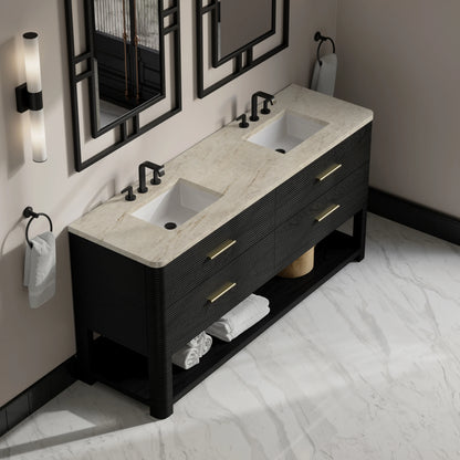 Lucian 72" Double Vanity, Carbon Oak, w/ 3 CM Tajnar Eclos Widespread Top, view 6