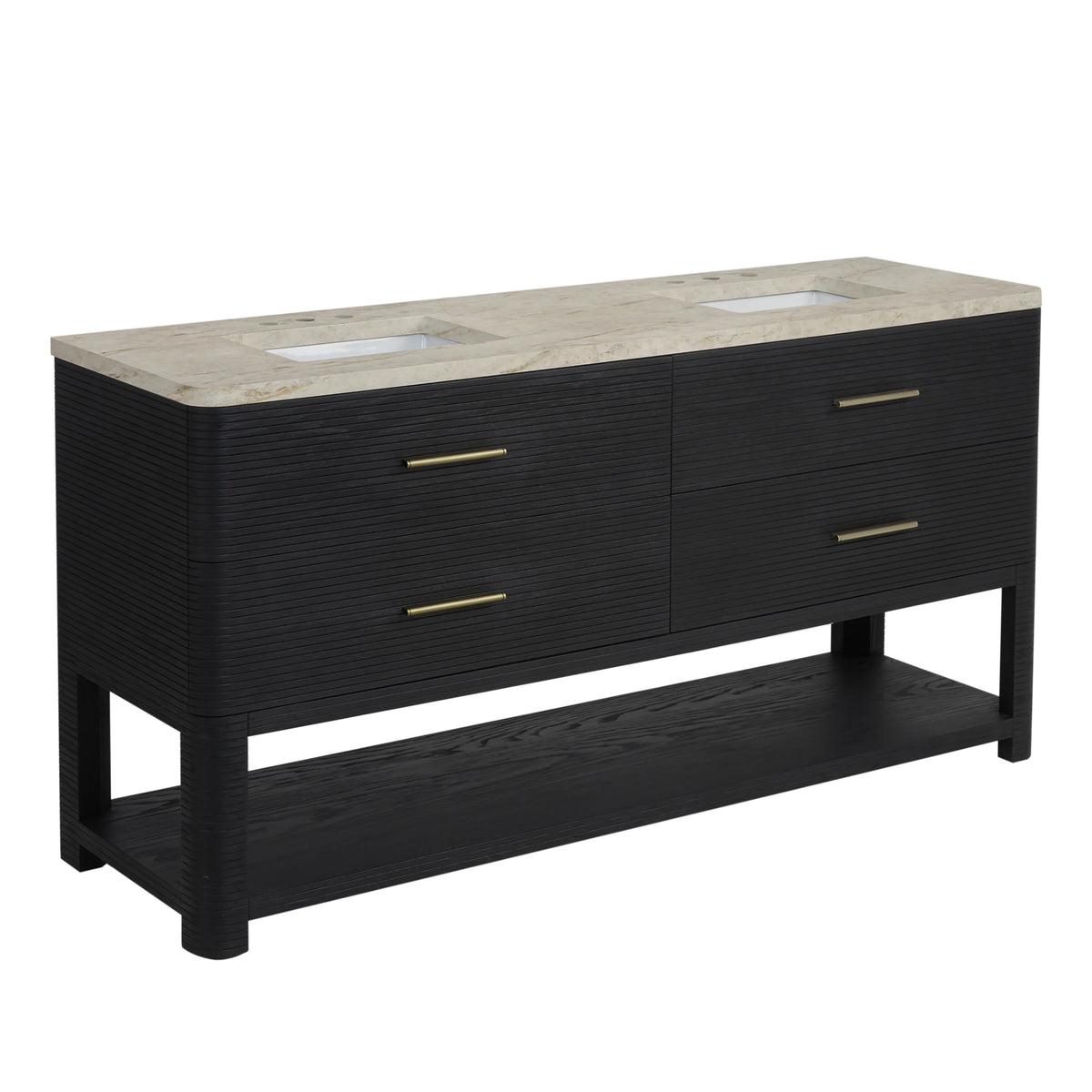 Lucian 72" Double Vanity, Carbon Oak, w/ 3 CM Tajnar Eclos Widespread Top, view 9
