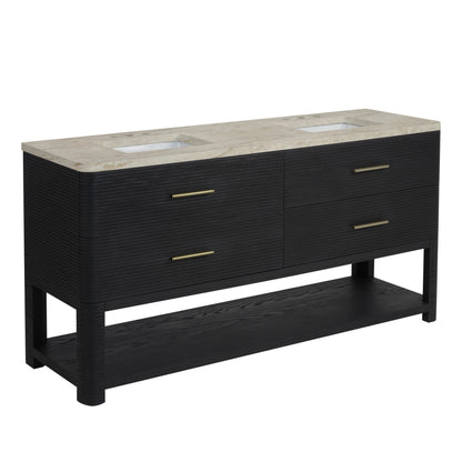 Lucian 72" Double Vanity, Carbon Oak, w/ 3 CM Tajnar Eclos Widespread Top, view 9