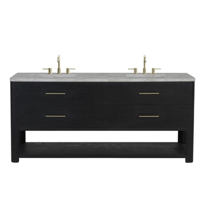 Lucian 72" Double Vanity, Carbon Oak w/ 3 CM Victorian Silver Silestone Widespread Top