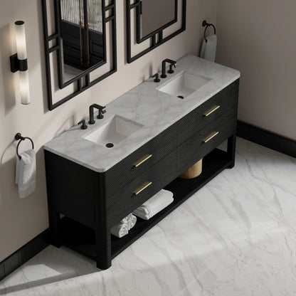 Lucian 72" Double Vanity, Carbon Oak w/ 3 CM Victorian Silver Silestone Widespread Top, view 5