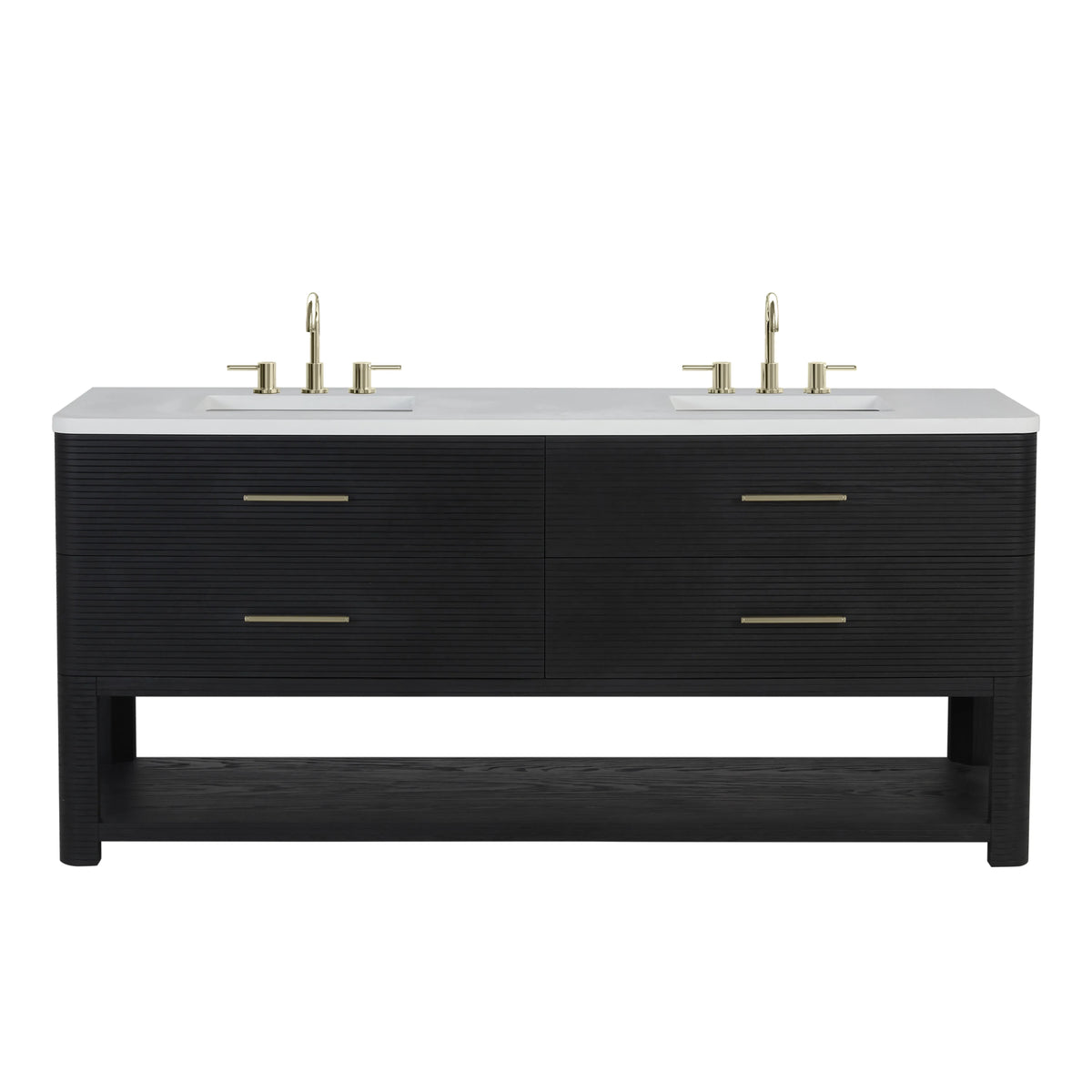 Lucian 72" Double Vanity, Carbon Oak w/ 3 CM White Zeus Silestone Widespread Top