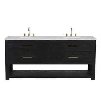 Lucian 72" Double Vanity, Carbon Oak w/ 3 CM White Zeus Silestone Widespread Top