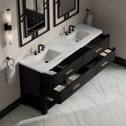 Lucian 72" Double Vanity, Carbon Oak w/ 3 CM White Zeus Silestone Widespread Top, view 11