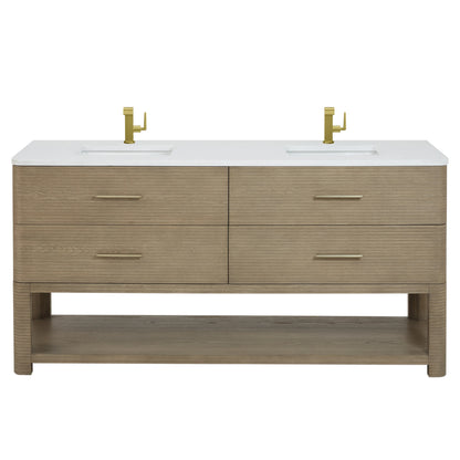 Lucian 72" Double Vanity, Pebble Oak w/ 3 CM White Zeus Silestone Top