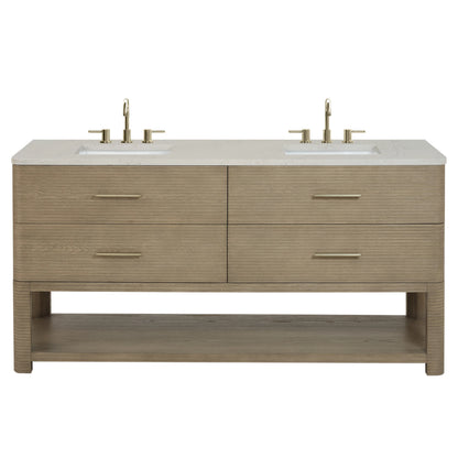Lucian 72" Double Vanity, Pebble Oak, w/ 3 CM Siberian Silestone Top w/FreePower Wireless Charger