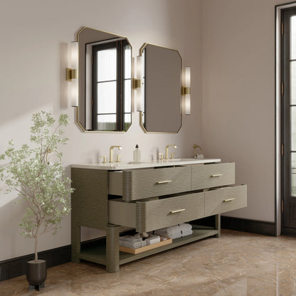 Lucian 72" Double Vanity, Pebble Oak, w/ 3 CM Siberian Silestone Top w/FreePower Wireless Charger, view 6