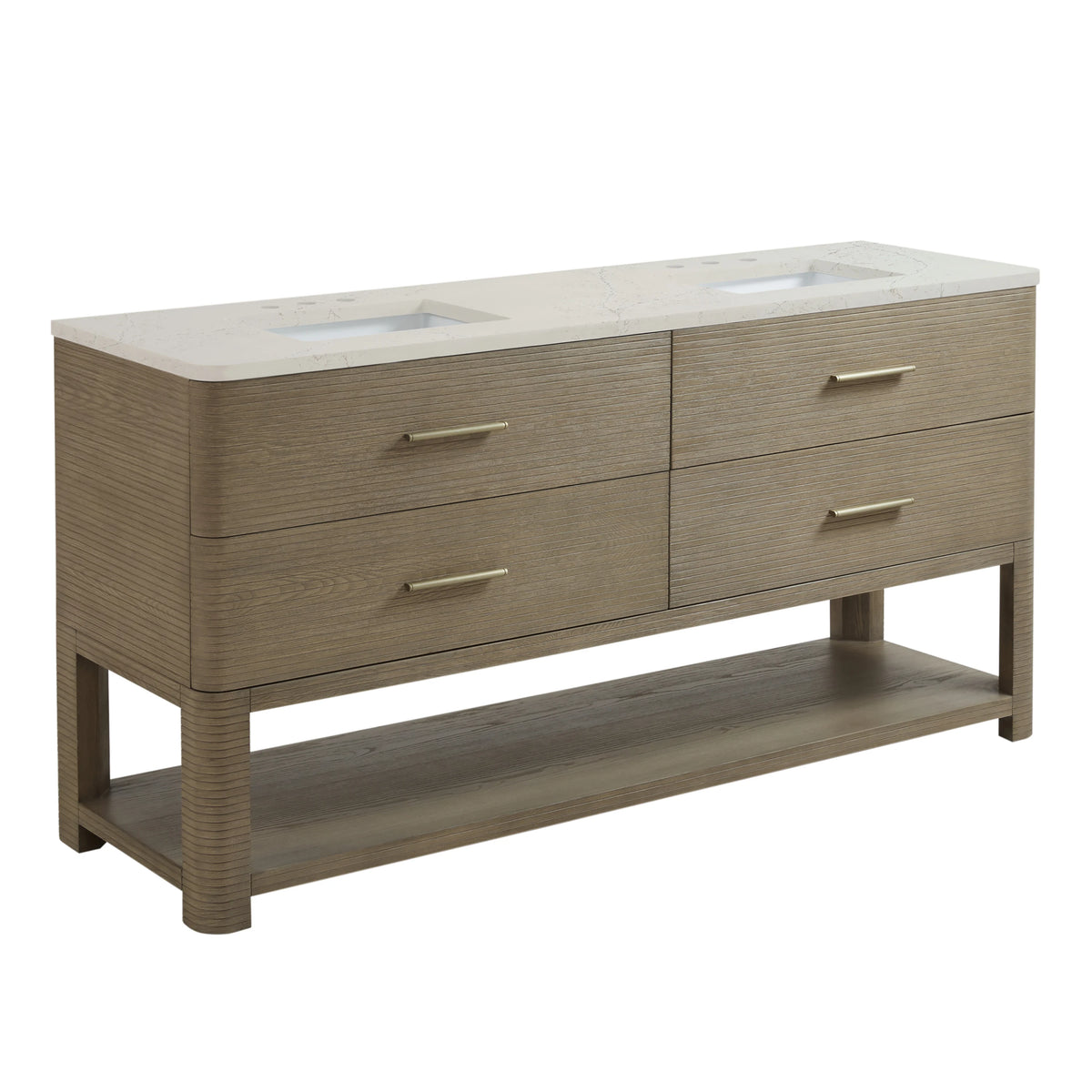 Lucian 72" Double Vanity, Pebble Oak, w/ 3 CM Siberian Silestone Top w/FreePower Wireless Charger, view 8