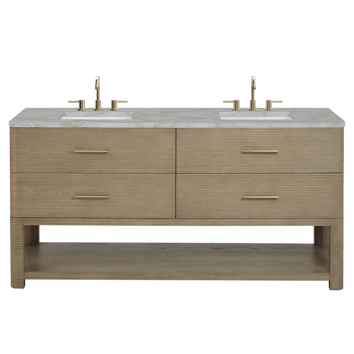 Lucian 72" Double Vanity, Pebble Oak w/ 3 CM Victorian Silver Silestone Top w/FreePower Wireless Charger