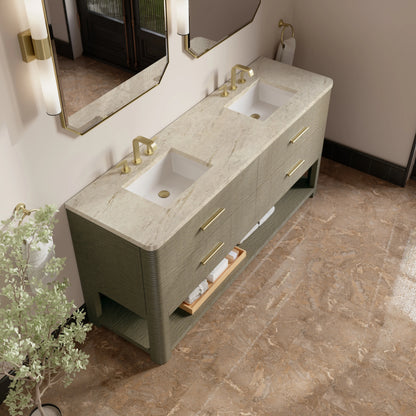 Lucian 72" Double Vanity, Pebble Oak, w/ 3 CM Tajnar Eclos Widespread Top, view 5