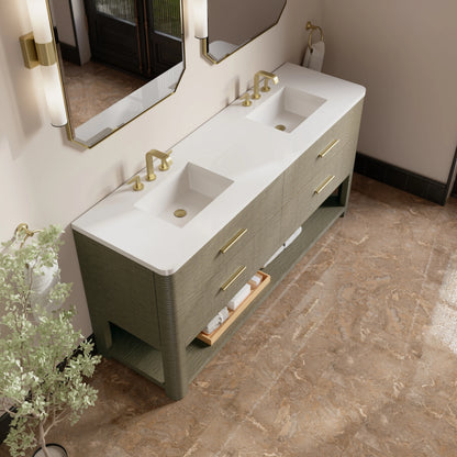 Lucian 72" Double Vanity, Pebble Oak w/ 3 CM White Zeus Silestone Widespread Top, view 5