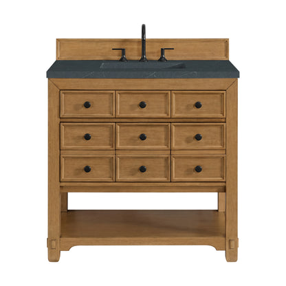 Malibu 36" Single Vanity, Amber Birch w/ 3 CM Charcoal Soapstone Top