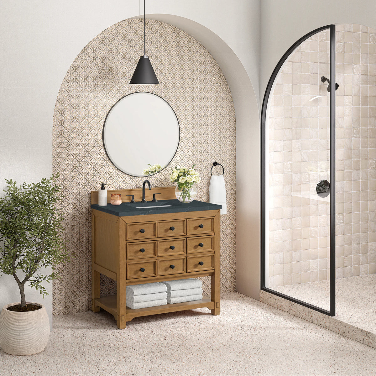 Malibu 36" Single Vanity, Amber Birch w/ 3 CM Charcoal Soapstone Top, view 4