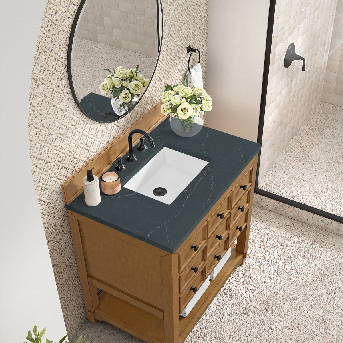 Malibu 36" Single Vanity, Amber Birch w/ 3 CM Charcoal Soapstone Top, view 7