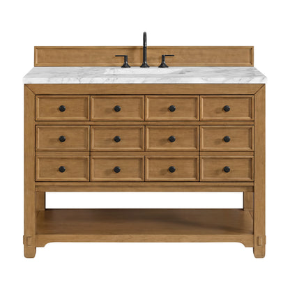 Malibu 48" Single Vanity, Amber Birch w/ 3 CM Carrara White Marble Top
