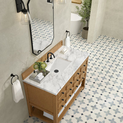 Malibu 48" Single Vanity, Amber Birch w/ 3 CM Carrara White Marble Top, view 7