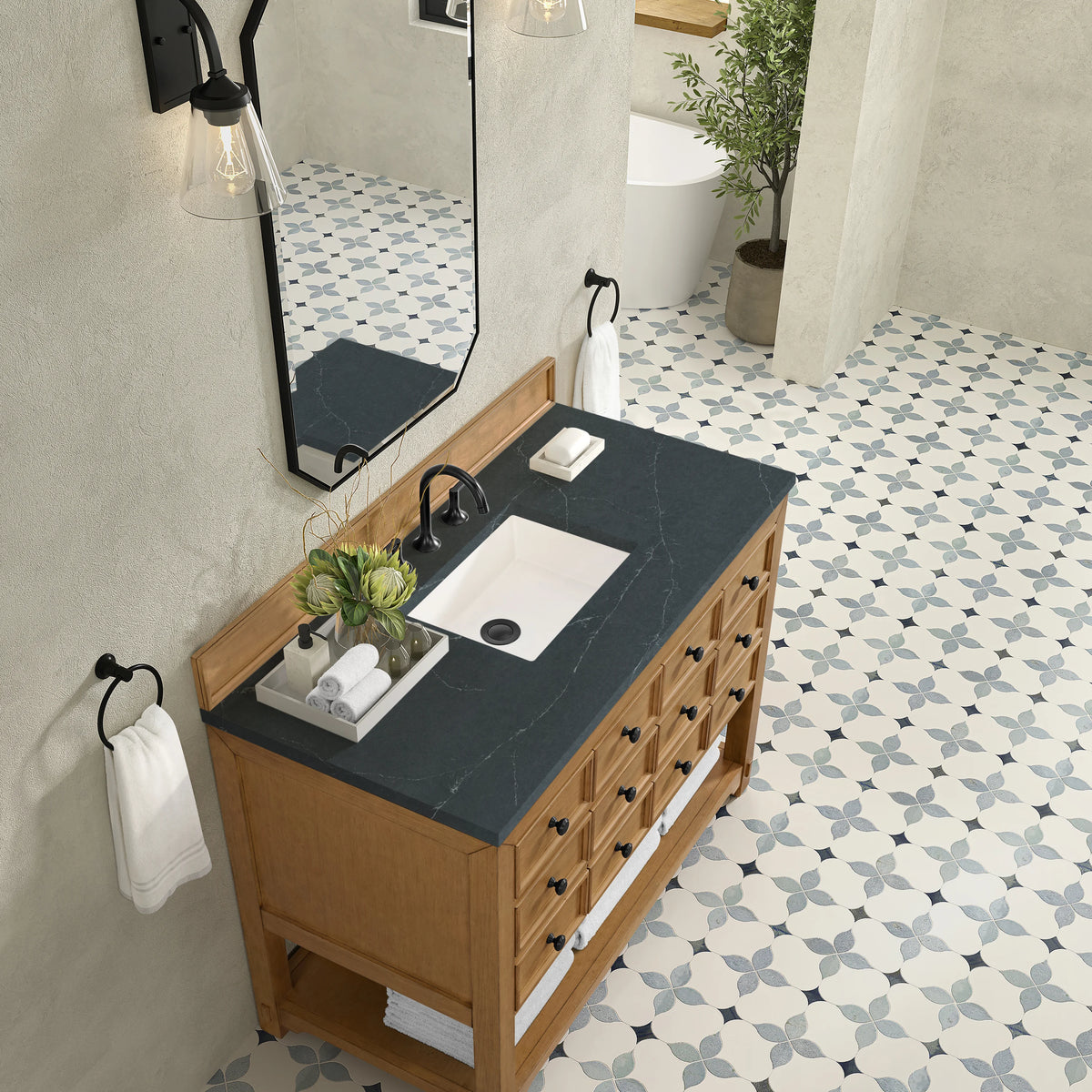 Malibu 48" Single Vanity, Amber Birch w/ 3 CM Charcoal Soapstone Silestone Top, view 7