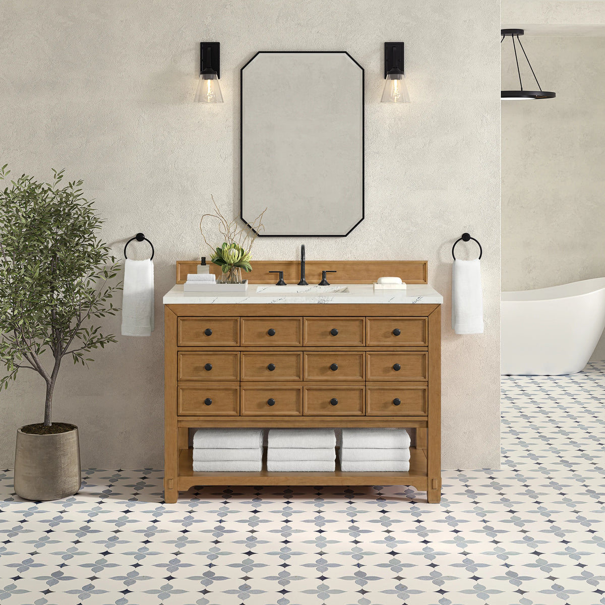 Malibu 48" Single Vanity, Amber Birch w/ 3 CM Ethereal Noctis Silestone Top, view 3