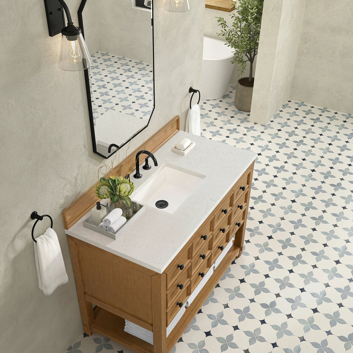 Malibu 48" Single Vanity, Amber Birch w/ 3 CM Lime Delight Silestone Top, view 7