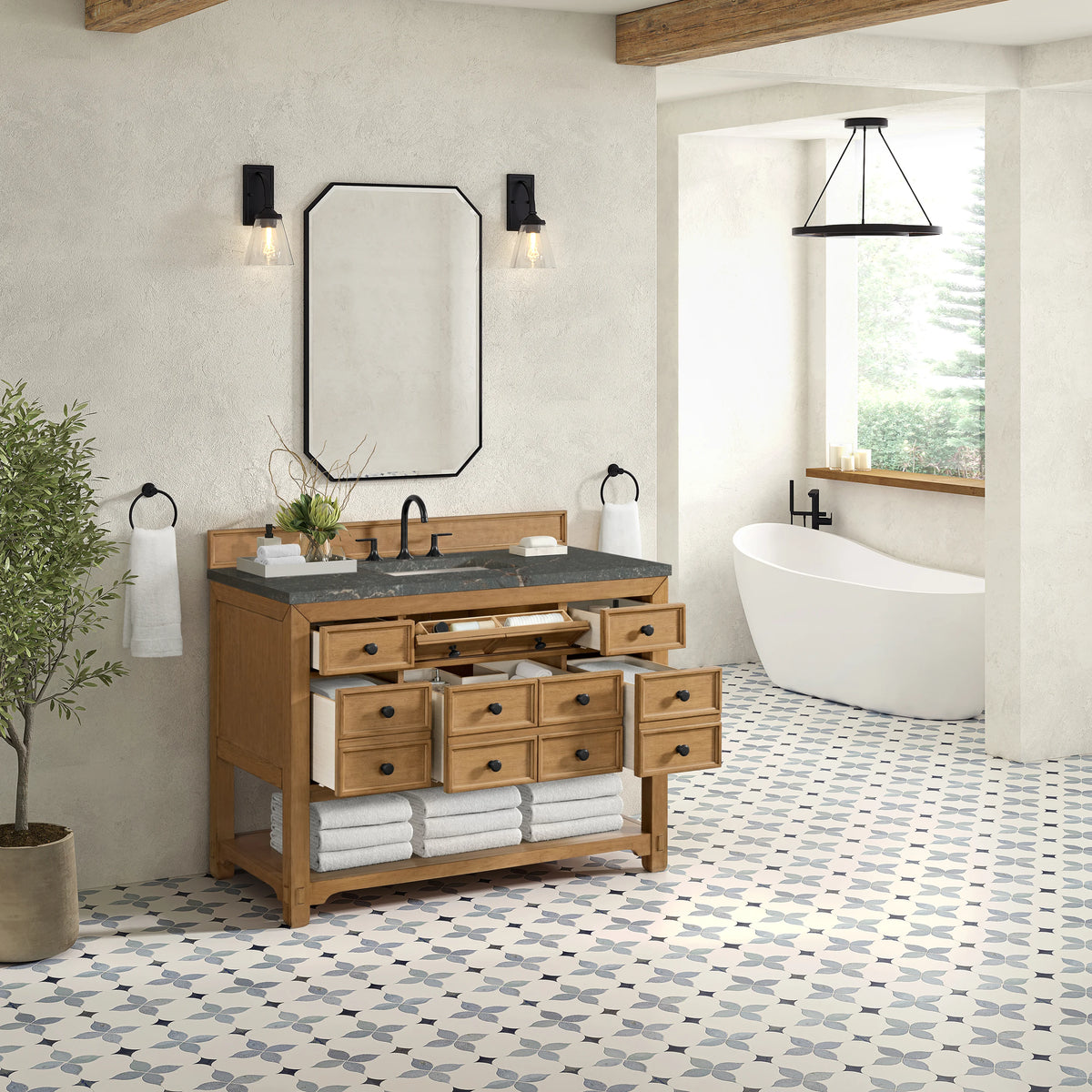 Malibu 48" Single Vanity, Amber Birch w/ 3 CM Parisien Bleu Silestone Top w/ FreePower Wireless Charger, view 7