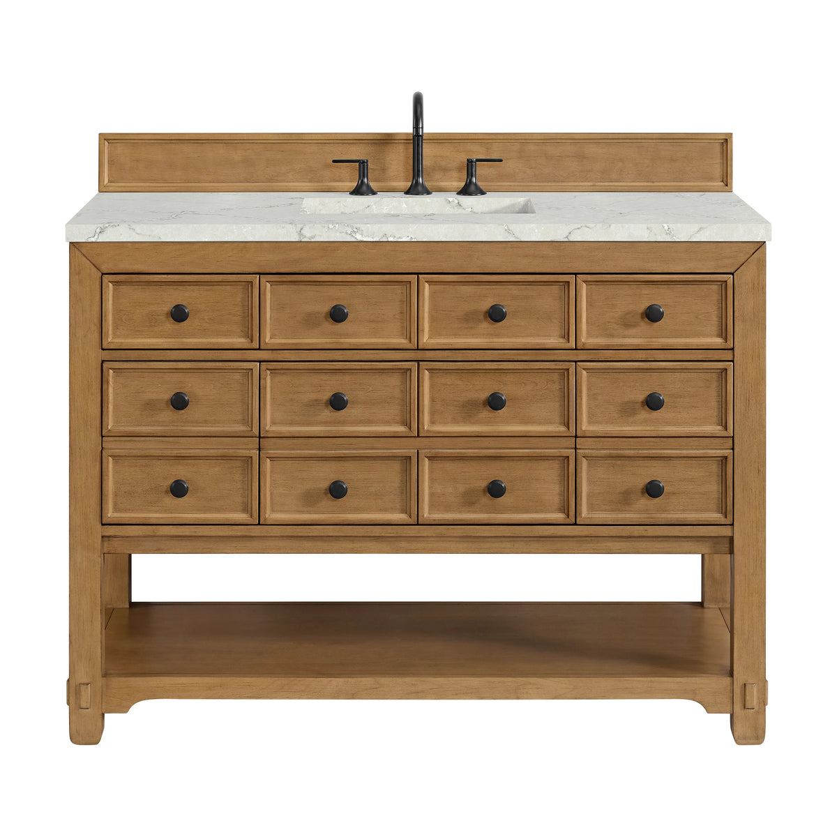 Malibu 48" Single Vanity, Amber Birch w/ 3 CM Victorian Silver Silestone Top w/ FreePower Wireless Charger