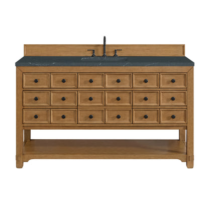Malibu 60" Single Vanity, Amber Birch w/ 3 CM Charcoal Soapstone Top