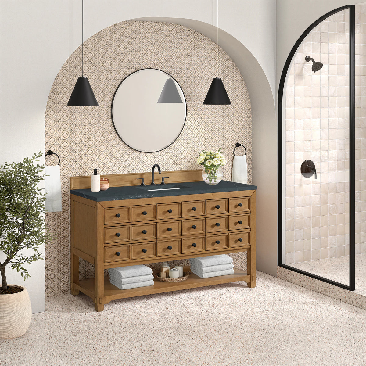 Malibu 60" Single Vanity, Amber Birch w/ 3 CM Charcoal Soapstone Top, view 4