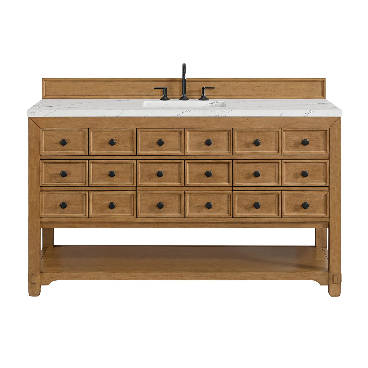 Malibu 60" Single Vanity, Amber Birch w/ 3 CM Ethereal Noctis Top w/ FreePower Wireless Charger