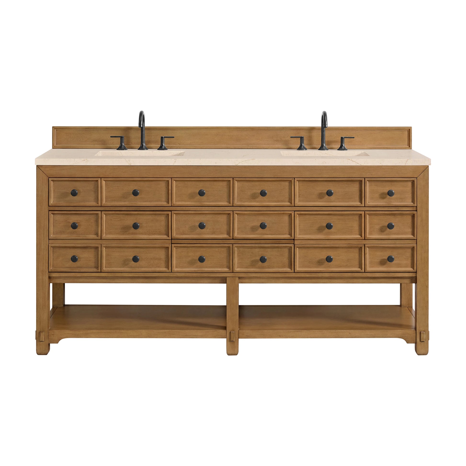 Renovate for Less Atlanta Malibu 72" Double Vanity, Amber Birch w/ 3 CM Eternal Marfil Top