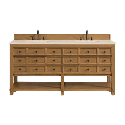 Renovate for Less Atlanta Malibu 72" Double Vanity, Amber Birch w/ 3 CM Eternal Marfil Top