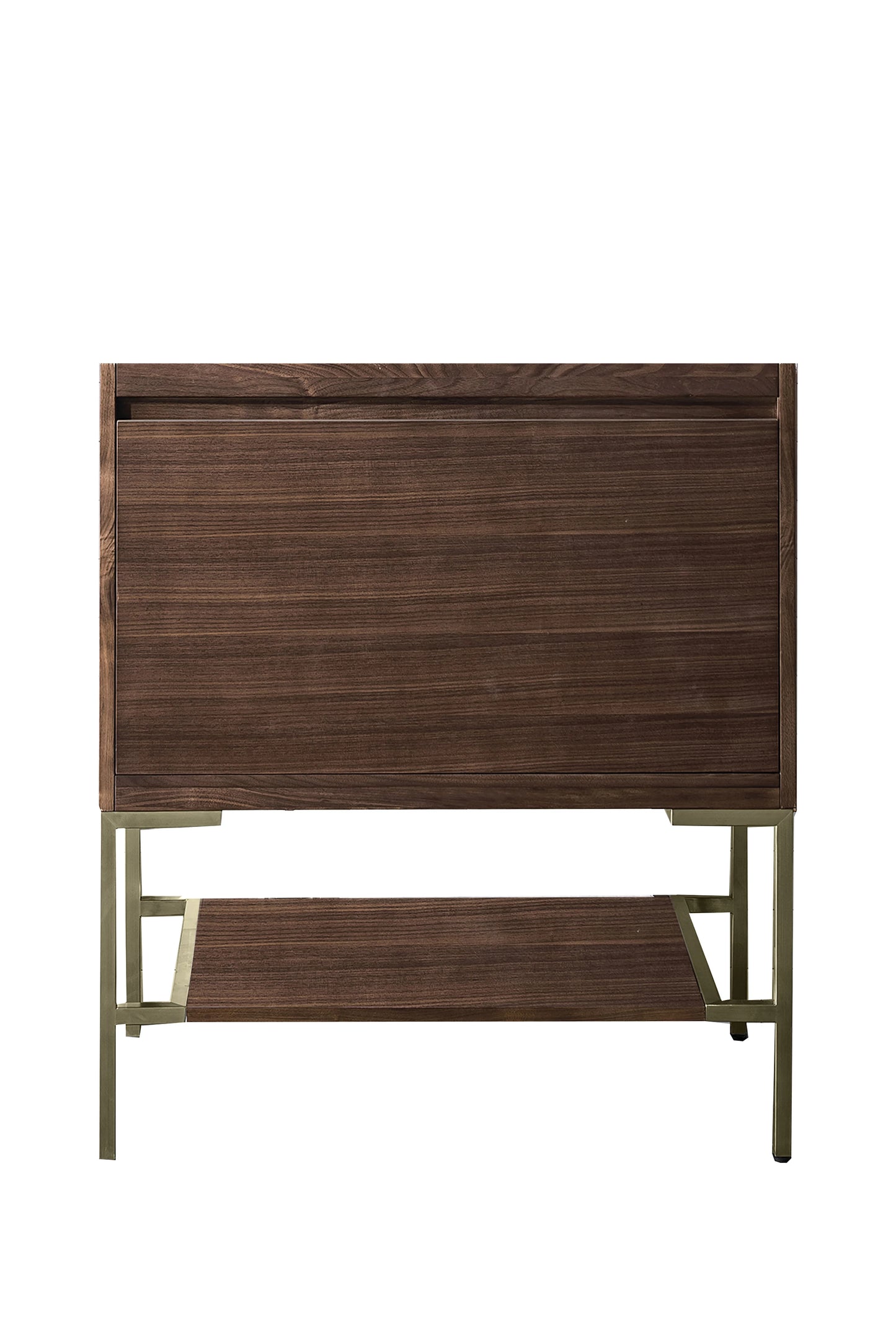 Renovate for Less Atlanta Mantova 31.5" Single Vanity Cabinet, Mid-Century Walnut, Champagne Brass Base