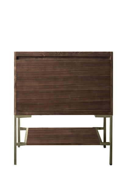 Renovate for Less Atlanta Mantova 31.5" Single Vanity Cabinet, Mid-Century Walnut, Champagne Brass Base