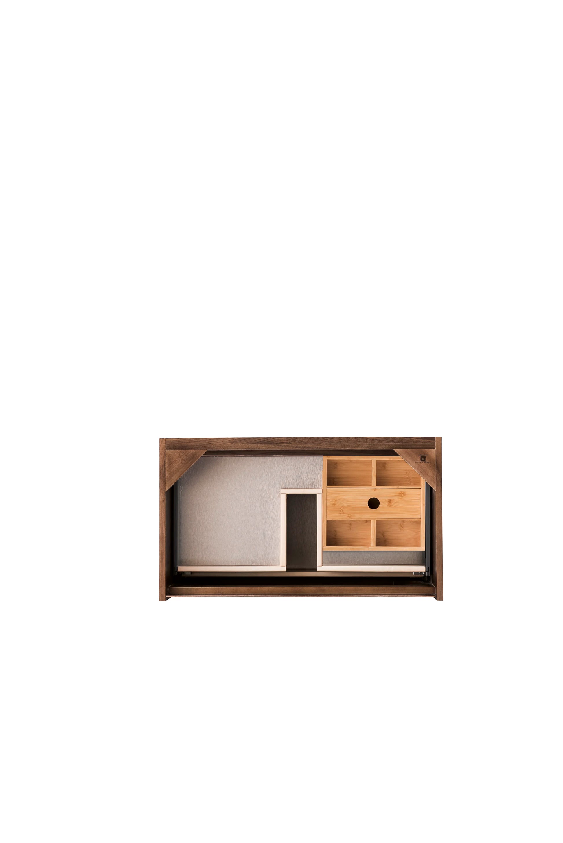 Renovate for Less Atlanta Mantova 31.5" Single Vanity Cabinet, Mid-Century Walnut, Champagne Brass Base, view 2