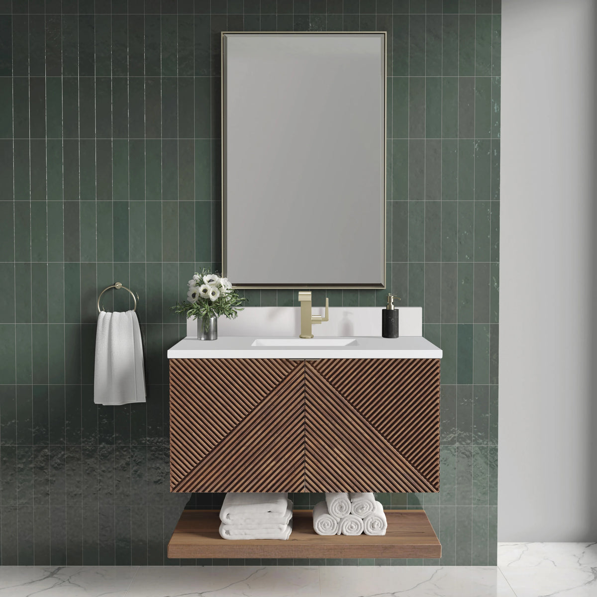 Marcello 36" Single Vanity, Chestnut w/ Single Hole 3 CM White Zeus Top & Backsplash, view 2