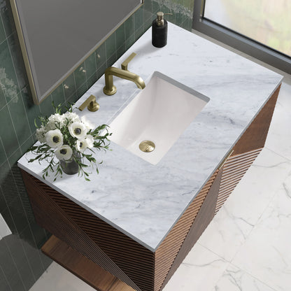 Marcello 36" Single Vanity, Chestnut w/ 3 CM Carrara Marble Top, view 5