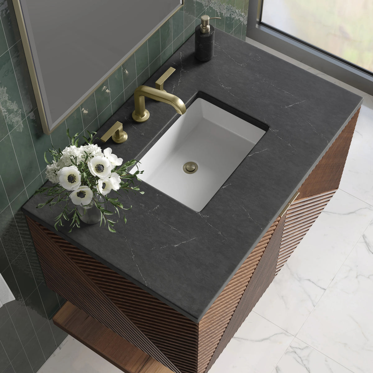 Marcello 36" Single Vanity, Chestnut w/ 3 CM Charcoal Soapstone Top, view 5