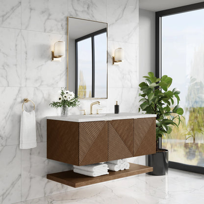Marcello 48" Single Vanity, Chestnut w/ 3 CM Eternal Jasmine Pearl Silestone Top w/ FreePower Wireless Charger, view 6