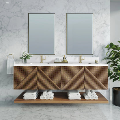 Marcello 72" Double Vanity, Chestnut w/ Single Hole 3 CM White Zeus Top & Backsplash, view 2