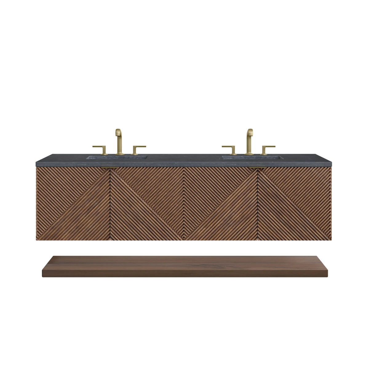 Marcello 72" Double Vanity, Chestnut w/ 3 CM Charcoal Soapstone Top, view 2
