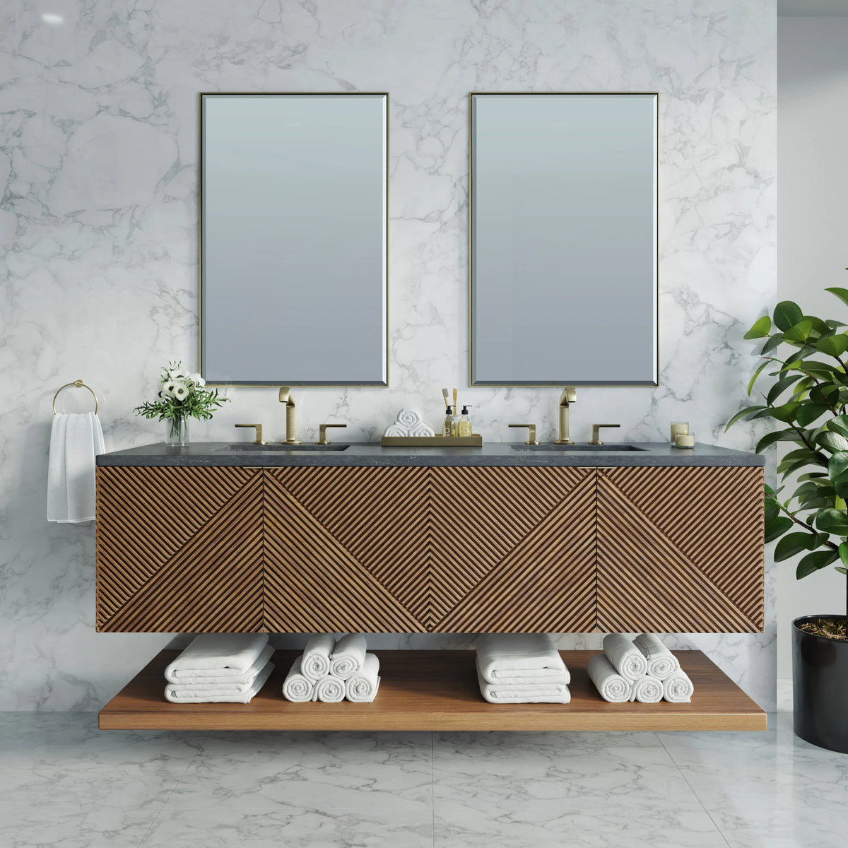 Marcello 72" Double Vanity, Chestnut w/ 3 CM Charcoal Soapstone Top, view 3