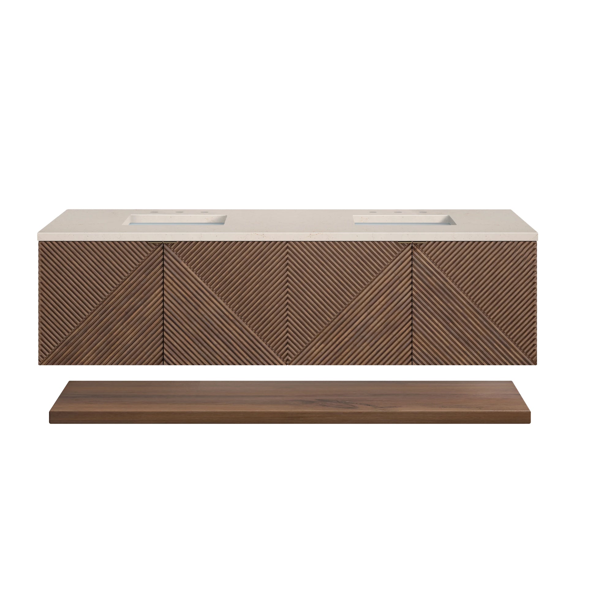 Renovate for Less Atlanta Marcello 72" Double Vanity, Chestnut w/ 3 CM Eternal Marfil Top