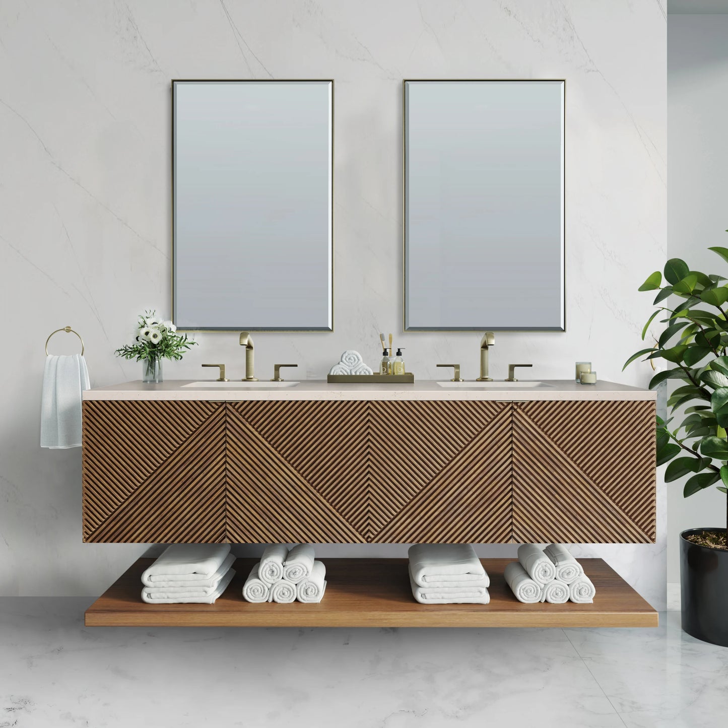 Renovate for Less Atlanta Marcello 72" Double Vanity, Chestnut w/ 3 CM Eternal Marfil Top, view 3