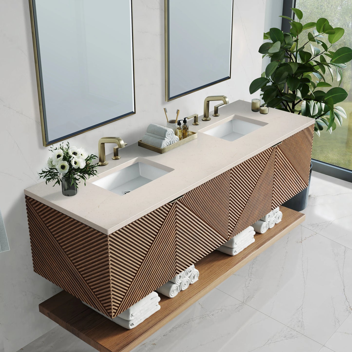 Renovate for Less Atlanta Marcello 72" Double Vanity, Chestnut w/ 3 CM Eternal Marfil Top, view 6