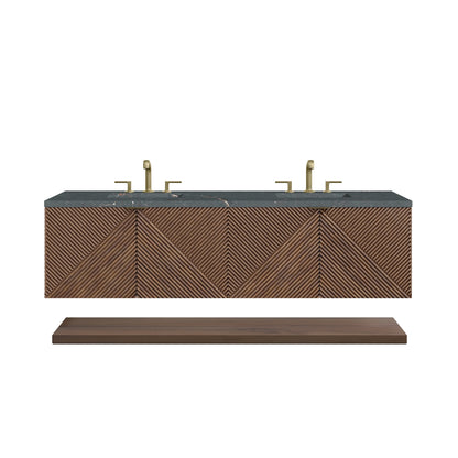 Marcello 72" Double Vanity, Chestnut w/ 3 CM Parisien Bleu Top