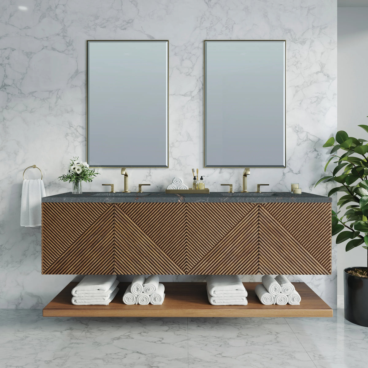 Marcello 72" Double Vanity, Chestnut w/ 3 CM Parisien Bleu Top, view 2